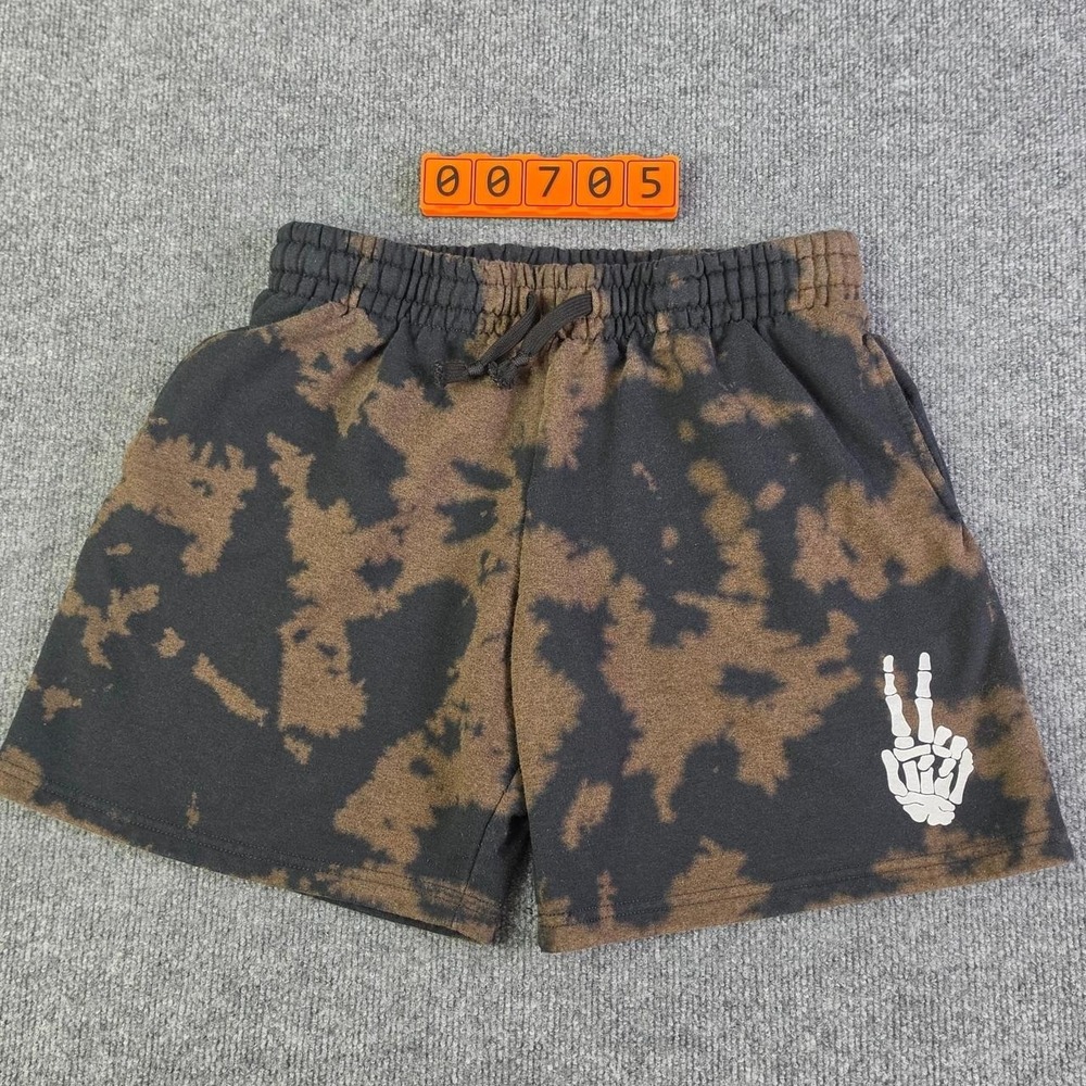 Bowery Cotton/Polyester Brown/black tie-dye shorts with white skeleton hand